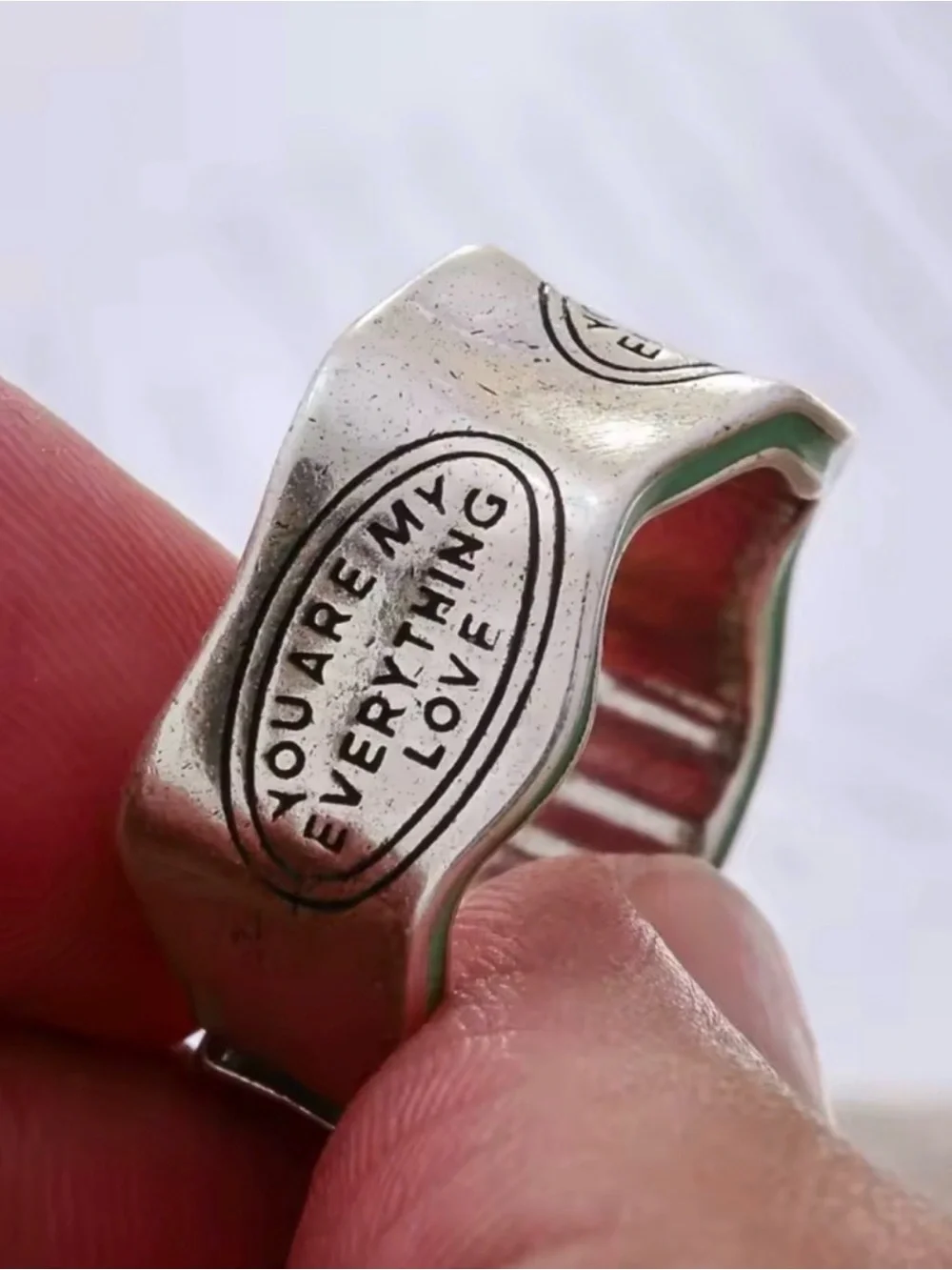 New Arrival Elegant Letter Carving Green Stripe Design Retro Thai Silver